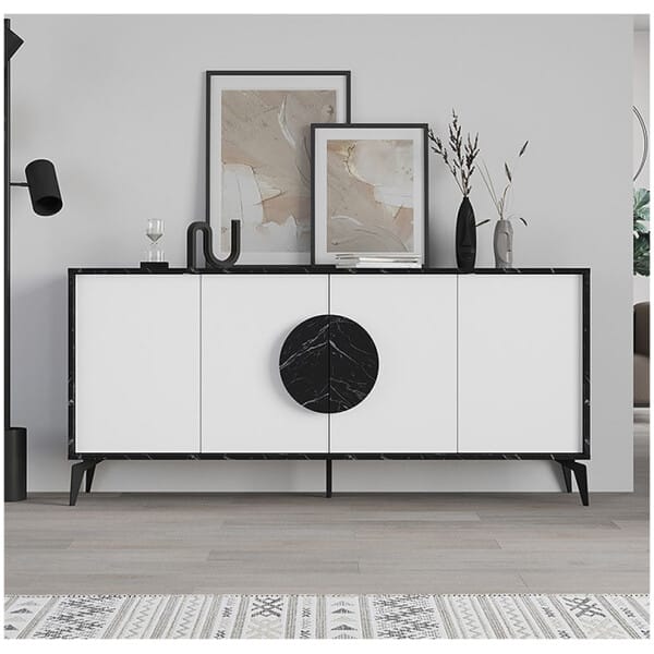 Μπουφές Gora  χρώμα μαύρο εφέ μαρμάρου - λευκό 180x35,6x82εκ. - Image 5