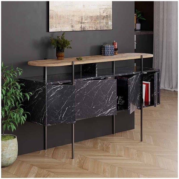Μπουφές Hanley  χρώμα μαύρο εφέ μαρμάρου 150x38x86,2εκ. - Image 4