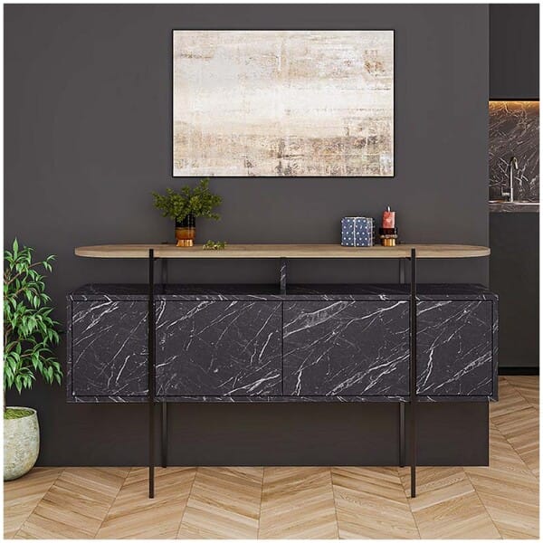 Μπουφές Hanley  χρώμα μαύρο εφέ μαρμάρου 150x38x86,2εκ. - Image 5