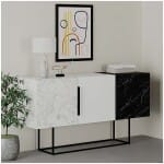 Μπουφές Tontini  χρώμα λευκό - μαύρο εφέ μαρμάρου 150x42x79,5εκ.