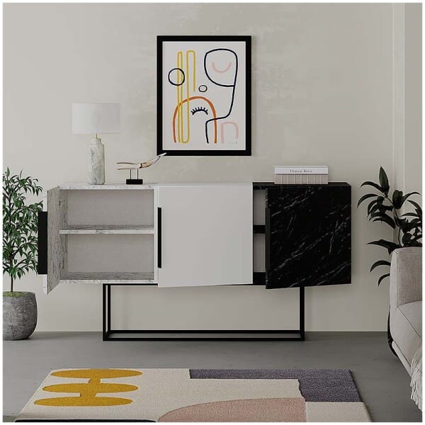 Μπουφές Tontini  χρώμα λευκό - μαύρο εφέ μαρμάρου 150x42x79,5εκ. - Image 4