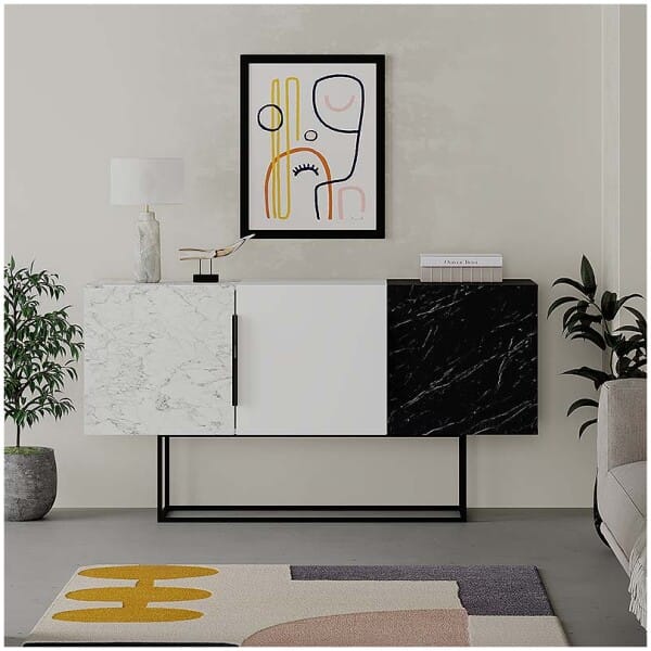 Μπουφές Tontini  χρώμα λευκό - μαύρο εφέ μαρμάρου 150x42x79,5εκ. - Image 5