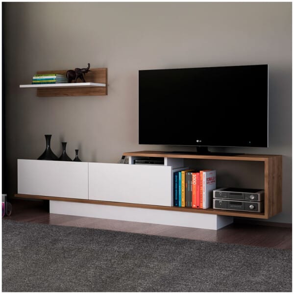 Έπιπλο τηλεόρασης Novara  χρώμα λευκό - καρυδί 180x29,6x45εκ. - Image 1