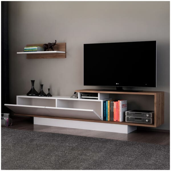 Έπιπλο τηλεόρασης Novara  χρώμα λευκό - καρυδί 180x29,6x45εκ. - Image 4