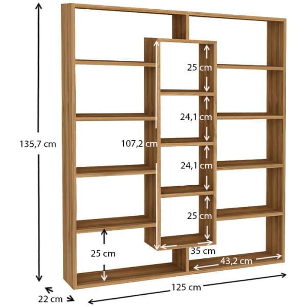 Βιβλιοθήκη Ample  χρώμα καρυδί 125x22x135,7εκ. - Image 5
