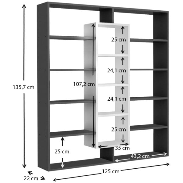 Βιβλιοθήκη Ample  χρώμα μαύρο - λευκό 125x22x135,7εκ. - Image 5