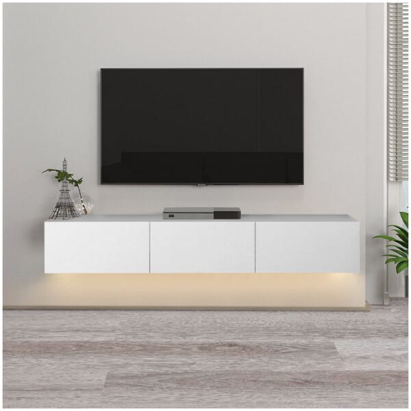 Έπιπλο τηλεόρασης επιτοίχιο Damla  με LED χρώμα λευκό 180x29,5x29,5εκ. - Image 5