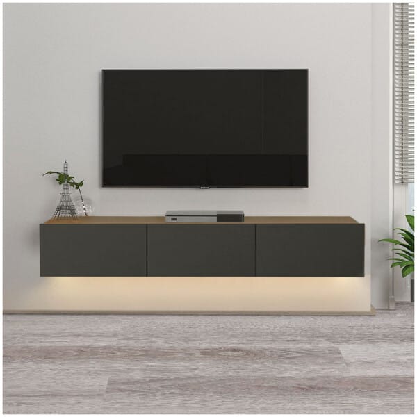 Έπιπλο τηλεόρασης επιτοίχιο Damla  με LED χρώμα sapphire oak - ανθρακί 180x29,5x29,5εκ. - Image 5