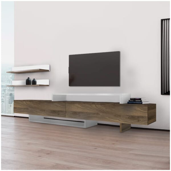 Έπιπλο τηλεόρασης Nirvana  χρώμα καρυδί - λευκό 180x31,3x41,7εκ. - Image 1