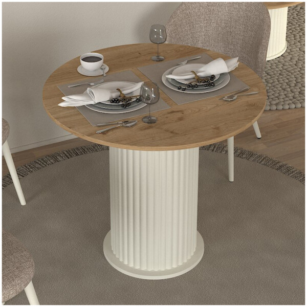 Τραπέζι Bohema  χρώμα ivory - sepet oak Ø90x77,7εκ.