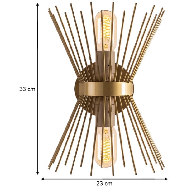 Απλίκα τοίχου Kirpi  E27 μεταλλική χρώμα χρυσό 23x5x33εκ. - Image 3