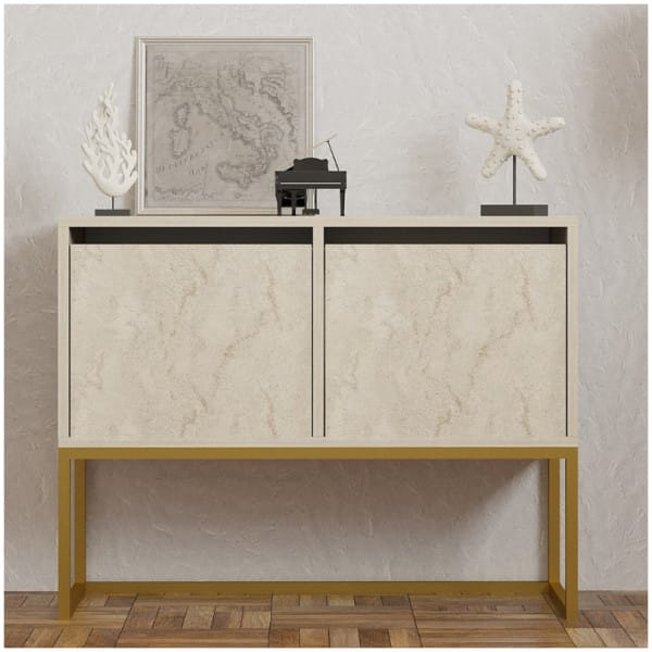 Κονσόλα - Μπουφές Zermat  χρώμα μπεζ travertine - χρυσό 90x34x70εκ. - Image 3