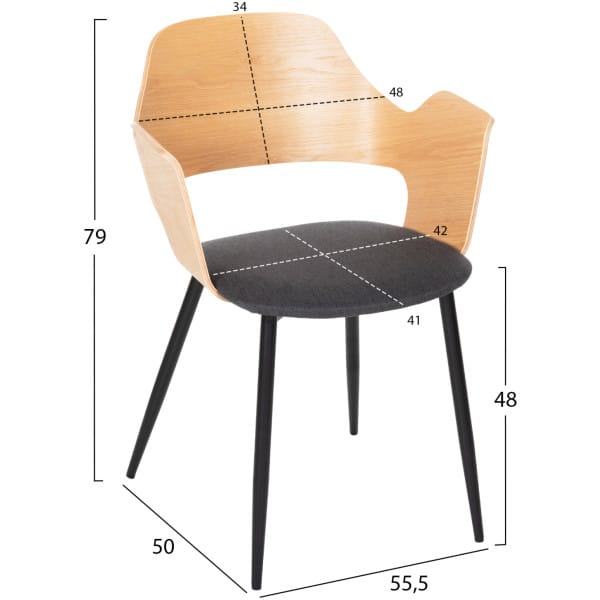 ΚΑΡΕΚΛΑ VELP HM9616.02 ΞΥΛΟ ΣΕ ΦΥΣΙΚΟ-ΓΚΡΙ ΥΦΑΣΜΑ-ΜΑΥΡΑ ΜΕΤΑΛ. ΠΟΔΙΑ 55,5x50x79Υεκ. - Image 2