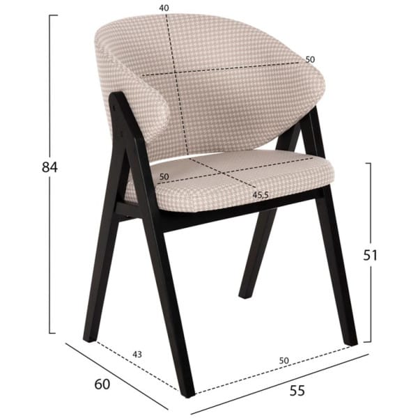 ΚΑΡΕΚΛΑ HANA HM9746.01 RUBBERWOOD ΣΕ ΜΑΥΡΟ ΧΡΩΜΑ-ΜΠΕΖ ΥΦΑΣΜΑ 55x60x84Yεκ. - Image 2