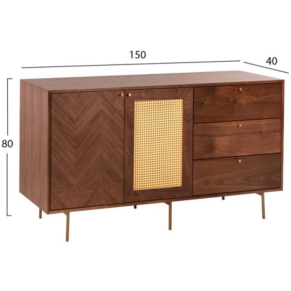 ΜΠΟΥΦΕΣ MEEN HM9735 MDF ΜΕ ΦΥΣΙΚΟ ΚΑΠΛΑΜΑ ΚΑΡΥΔΙΑΣ-ΧΡΥΣΑ ΜΕΤΑΛΛΙΚΑ ΠΟΔΙΑ 150x40x80Υεκ - Image 2