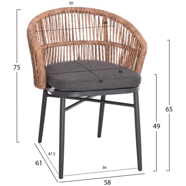 ΠΟΛΥΘΡΟΝΑ ΑΛΟΥΜΙΝΙΟΥ ORIN HM6265.01 ΣΚΟΥΡΟ ΓΚΡΙ- P.E.RATTAN ΣΕ ΦΥΣΙΚΟ 58x61x75Υεκ. - Image 2