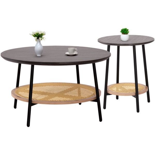 ΣΕΤ 2ΤΜΧ ΤΡΑΠΕΖΙΑ ΣΑΛΟΝΙΟΥ SEWELL HM21087 MDF-ΜΕΤΑΛΛΟ-ΣΥΝΘΕΤΙΚΟ RATTAN Φ80εκ & Φ45εκ