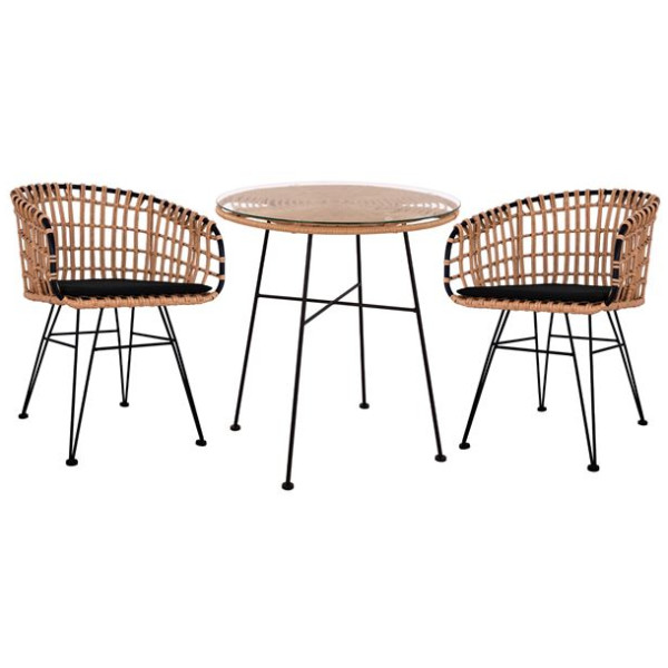 ΣΕΤ 3ΤΜΧ ALLEGRA WICKER ΜΕ ΤΡΑΠΕΖΙ Φ70Χ74Υ ΜΠΕΖ & ΜΑΥΡΟ ΧΡΩΜΑ HM10478