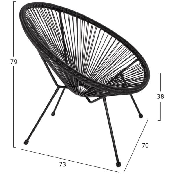 ΣΕΤ ΕΞΩΤΕΡΙΚΟΥ ΧΩΡΟΥ 3ΤΜΧ ACAPULCO HM21101 P.E.RATTAN-ΜΕΤΑΛΛΟ ΣΕ ΜΑΥΡΟ - Image 2