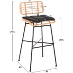 ΣΚΑΜΠΟ ΜΠΑΡ ΨΗΛΟ ALLEGRA HM5708.11 ΜΕΤΑΛΛΟ&ΜΑΞΙΛΑΡΙ ΜΑΥΡΟ-WICKER ΜΠΕΖ 48x49x99,5Υεκ. - Image 2