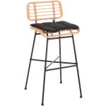 ΣΚΑΜΠΟ ΜΠΑΡ ΨΗΛΟ ALLEGRA HM5708.11 ΜΕΤΑΛΛΟ&ΜΑΞΙΛΑΡΙ ΜΑΥΡΟ-WICKER ΜΠΕΖ 48x49x99,5Υεκ.