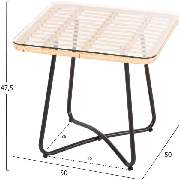 ΤΡΑΠΕΖΑΚΙ GERRY HM5717.11 ΜΕ WICKER ΜΠΕΖ-ΜΑΥΡΟ ΜΕΤΑΛ.ΣΚΕΛΕΤΟ 50x50x47,5Υεκ. - Image 2