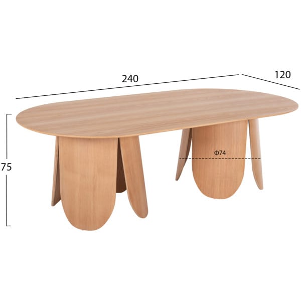 ΤΡΑΠΕΖΙ ΟΒΑΛ DENTY HM9611.01 MDF ΜΕ ΚΑΠΛΑΜΑ ΔΡΥΟΣ-ΦΥΣΙΚΟ ΟΑΚ 240x120x75Υεκ. - Image 2