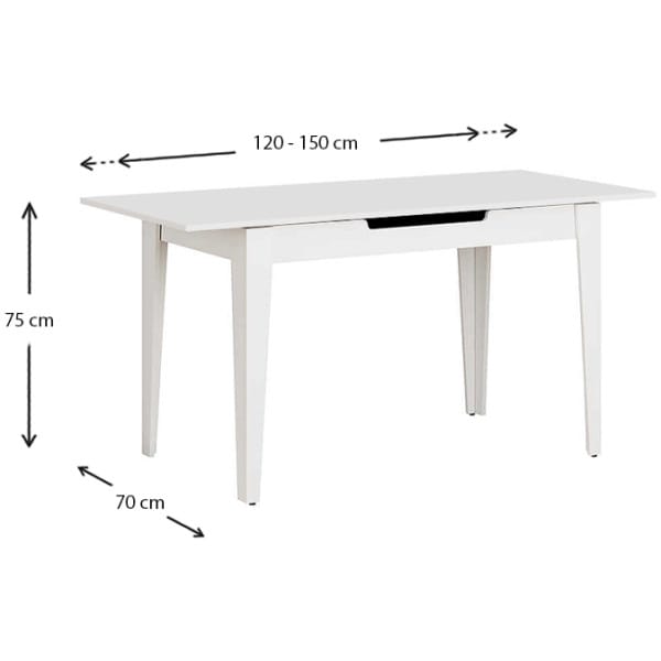 Τραπέζι Trendline  επεκτεινόμενο χρώμα λευκό 120/150x70x75εκ. - Image 5