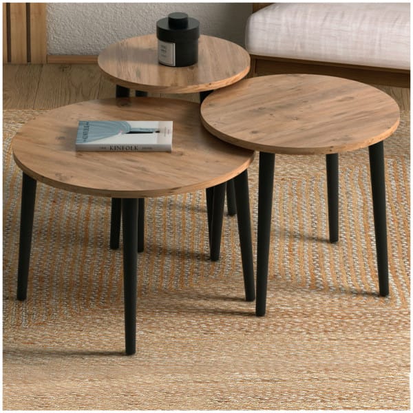 Τραπεζάκι σαλονιού σετ 3 τμχ Roma  χρώμα oak Φ60x46εκ. - Image 1