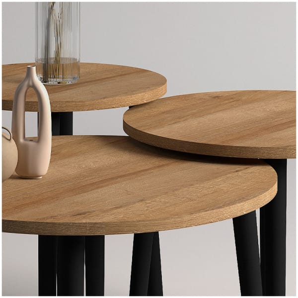 Τραπεζάκι σαλονιού σετ 3 τμχ Roma  χρώμα oak Φ60x46εκ. - Image 5