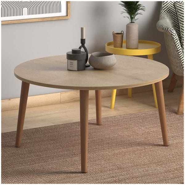 Τραπεζάκι σαλονιού Circle  από μελαμίνη χρώμα oak 90x90x40εκ. - Image 4