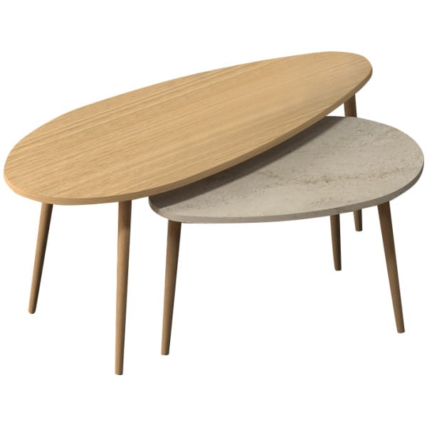 Τραπεζάκι σαλονιού σετ 2 τμχ Elips  χρώμα oak - travertine 116x46x46εκ. - Image 1