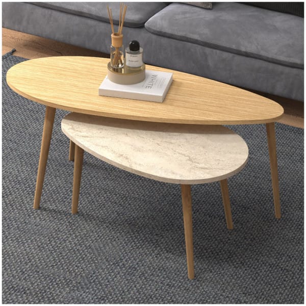 Τραπεζάκι σαλονιού σετ 2 τμχ Elips  χρώμα oak - travertine 116x46x46εκ. - Image 2