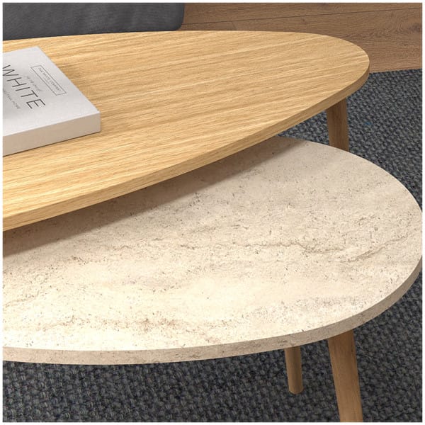 Τραπεζάκι σαλονιού σετ 2 τμχ Elips  χρώμα oak - travertine 116x46x46εκ. - Image 3