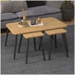 Τραπεζάκι σαλονιού σετ 3 τμχ Oliva  χρώμα oak 90x55x46εκ.