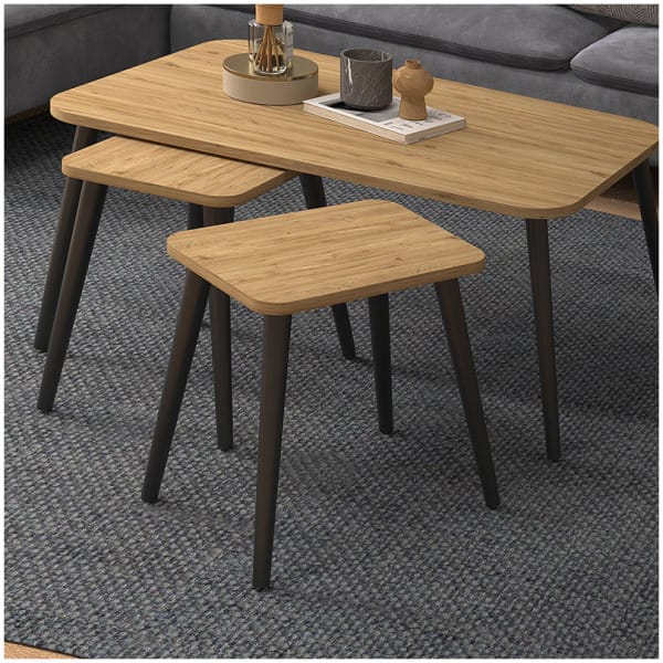 Τραπεζάκι σαλονιού σετ 3 τμχ Oliva  χρώμα oak 90x55x46εκ. - Image 4