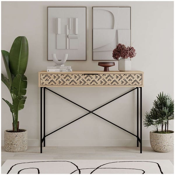 Κονσόλα Heaton  μεταλλική - μελαμίνης χρώμα sapphire oak 110x35,6x90εκ. - Image 3