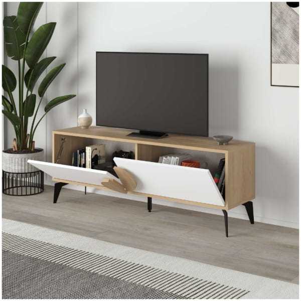 Έπιπλο τηλεόρασης Gora  χρώμα sapphire oak - λευκό 140x35,6x51εκ. - Image 3