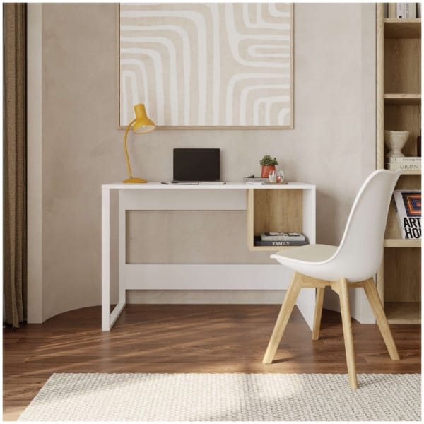 Γραφείο εργασίας Cubo  χρώμα λευκό - sapphire oak 110x50x75εκ. - Image 3