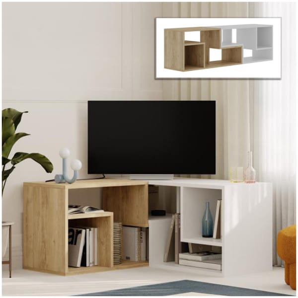 Έπιπλο τηλεόρασης Glis  πολυμορφικό χρώμα sapphire oak - λευκό 145x35x44,8εκ. - Image 1