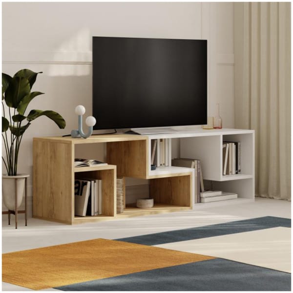 Έπιπλο τηλεόρασης Glis  πολυμορφικό χρώμα sapphire oak - λευκό 145x35x44,8εκ. - Image 2