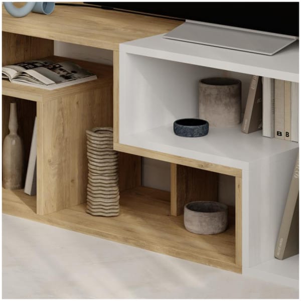 Έπιπλο τηλεόρασης Glis  πολυμορφικό χρώμα sapphire oak - λευκό 145x35x44,8εκ. - Image 3