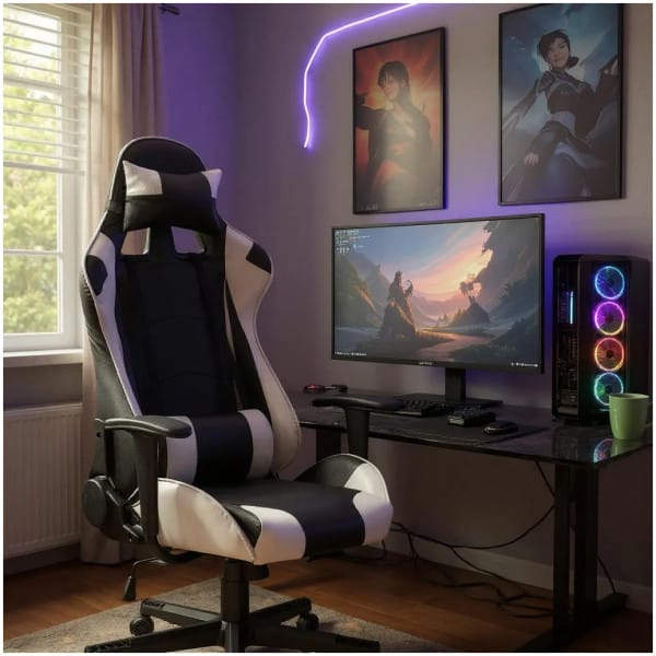 Καρέκλα γραφείου Gaming Alonso  από τεχνόδερμα χρώμα λευκό - μαύρο 67x70x125/135 εκ. - Image 4