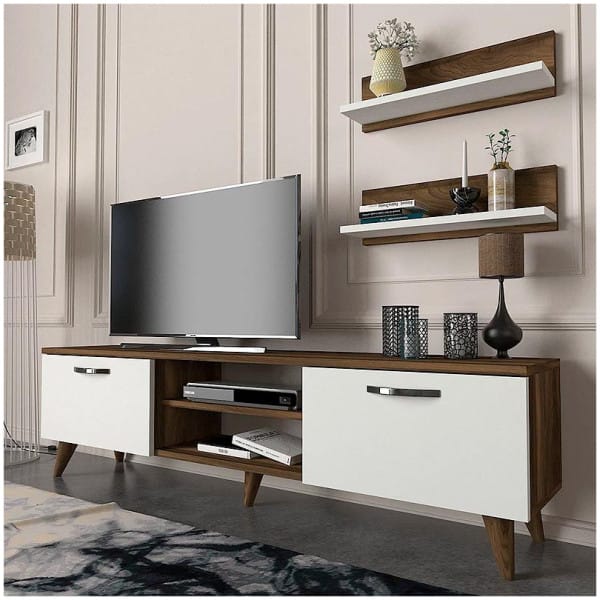 Έπιπλο τηλεόρασης Colin  χρώμα λευκό - καρυδί 150x29,5x40,6εκ. - Image 1