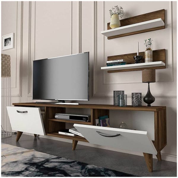 Έπιπλο τηλεόρασης Colin  χρώμα λευκό - καρυδί 150x29,5x40,6εκ. - Image 4