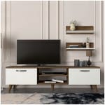 Έπιπλο τηλεόρασης Colin  χρώμα λευκό - καρυδί 150x29,5x40,6εκ. - Image 5