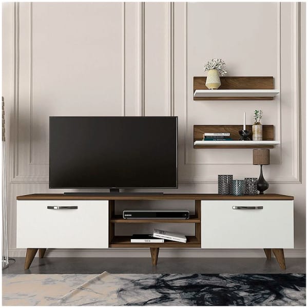 Έπιπλο τηλεόρασης Colin  χρώμα λευκό - καρυδί 150x29,5x40,6εκ. - Image 5