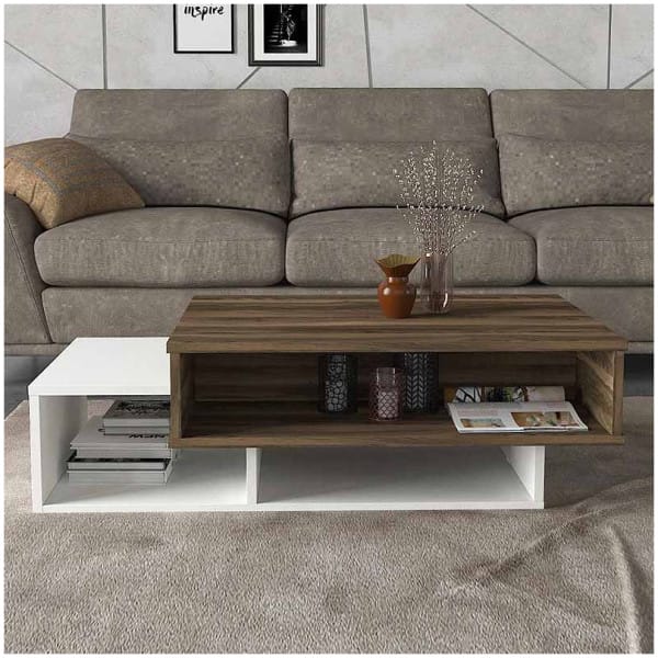 Τραπεζάκι σαλονιού Tab  χρώμα λευκό - καρυδί 105x60x32εκ. - Image 4