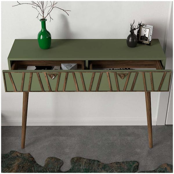 Κονσόλα επιτοίχια Forest  χρώμα λαδί - καρυδί 120x35x89,3εκ. - Image 3