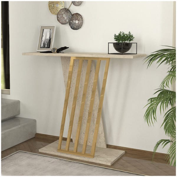 Κονσόλα Gravity  χρώμα travertine - χρυσό 90x29,6x76,8εκ. - Image 1
